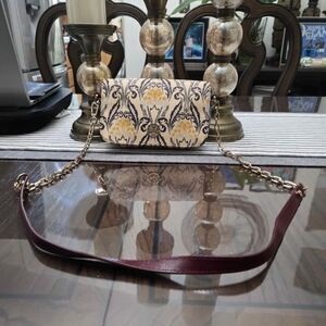 Tory Burch Gold and Cream Patterned Clutch